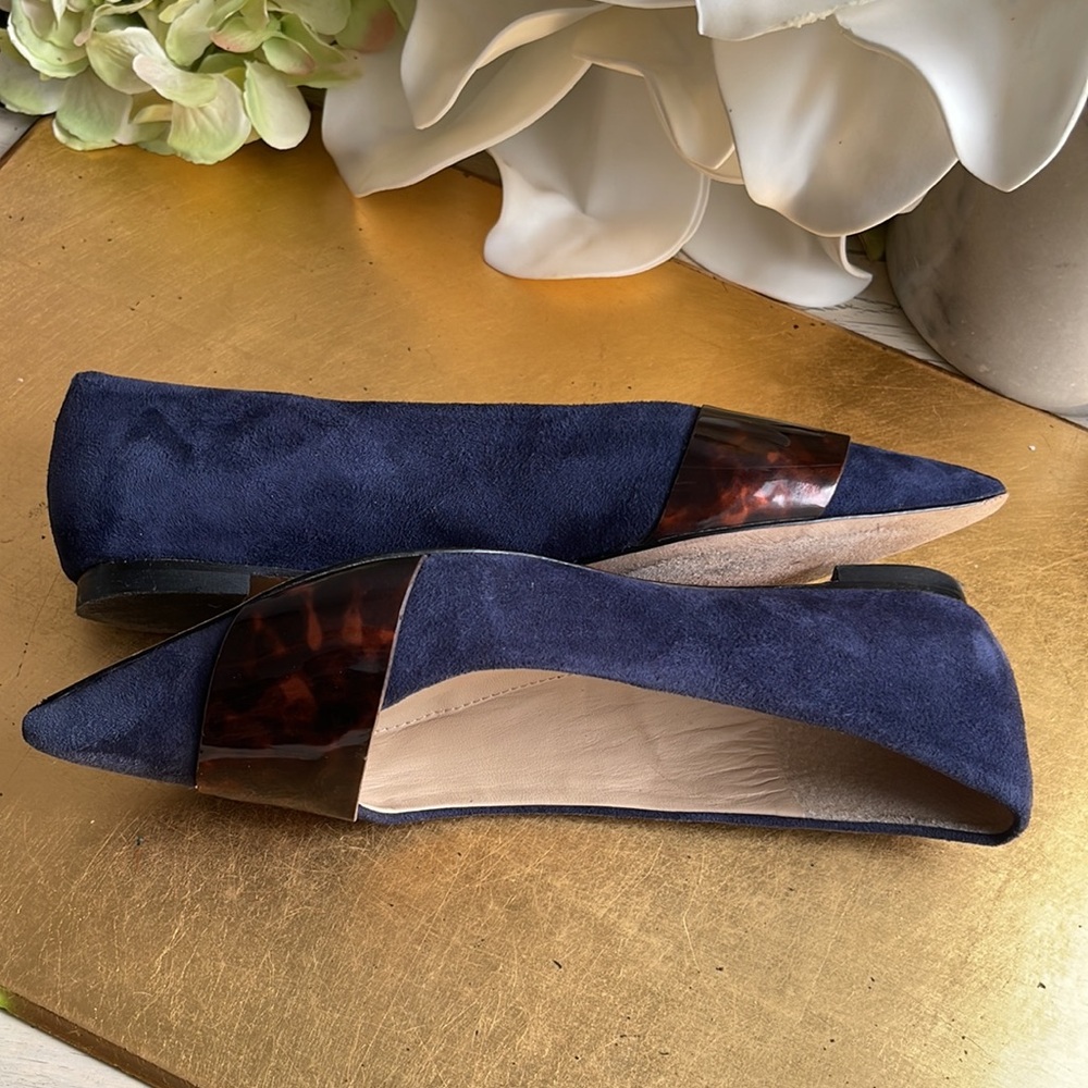 J. McLaughlin Mallory Flats in Navy Suede with Tortoise Shell Detail - Picture 5 of 14
